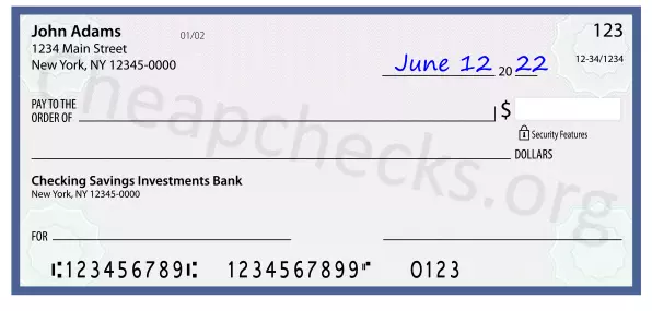 June 12, 2022 date filled out on a check