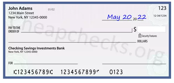 May 20, 2022 date filled out on a check