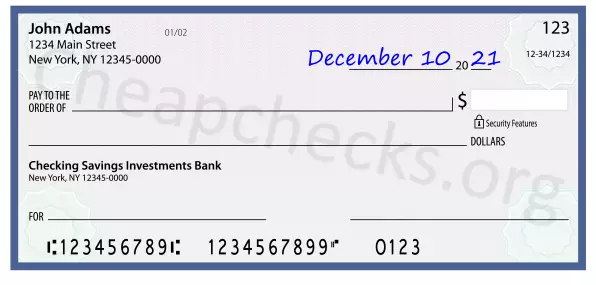 December 10, 2021 date filled out on a check