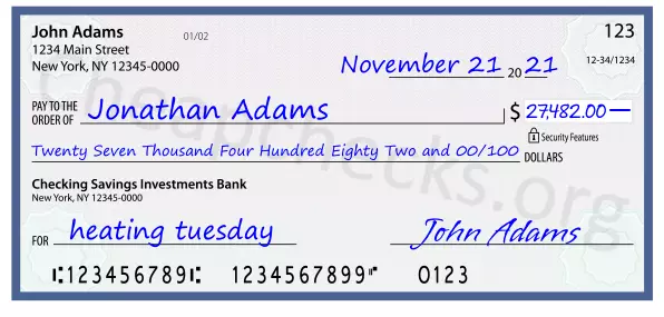 John Adams signature line on check