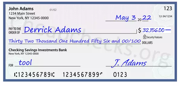 J. Adams signature line on check