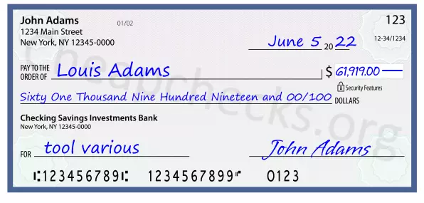 John Adams signature line on check